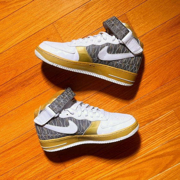 RARE Nike Air Force One Mid XXV (25 years of AF1) gold pattern 2007 - Picture 2 of 7